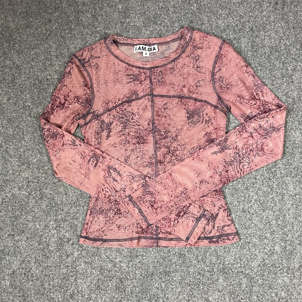 I. AM. GIA Sheer Mesh Top Size Small Pink Purple Floral Paisley Rave Festival